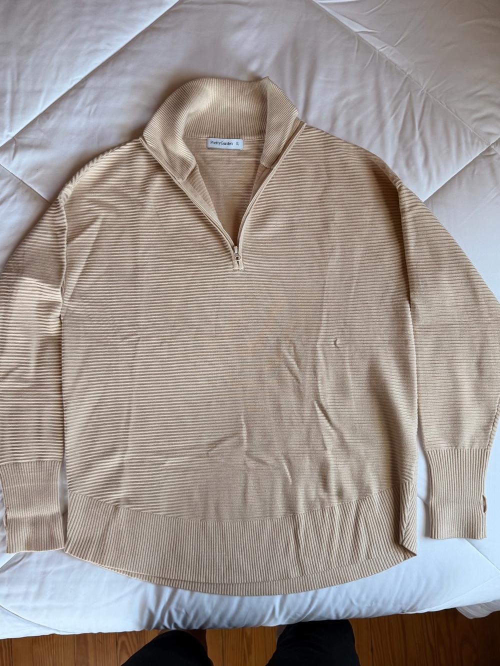 PrettyGarden Cream/Apricot Quarter Zip Ribbed Sweater